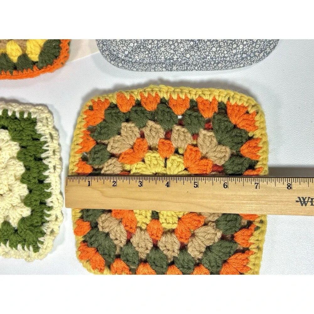Pot Holders Crochet, Quilted Duck Granny Core Lot of 4 Some Handmade